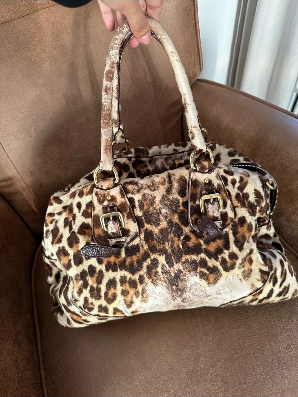 Prada Leopard-Print Calf Hair Satchel - Brown/Black/Beige bag / tote